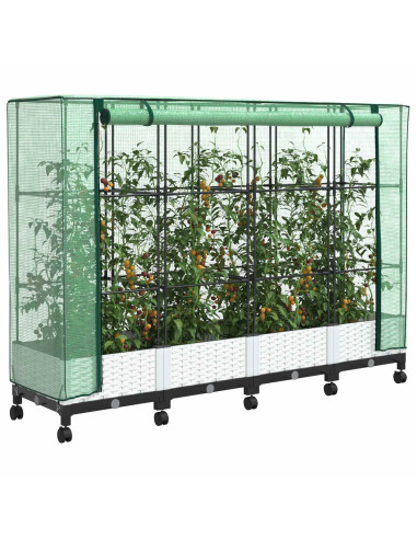 Vaso da Giardino con Copertura per Serra e Ruote 4 pz Bianco PP