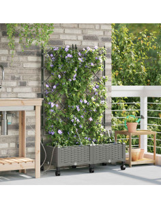 Vaso da Giardino con Irrigazione e Ruote 2 pz Grigio Chiaro PP