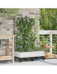 Vaso da Giardino con Irrigazione e Ruote 2 pz Bianco PP