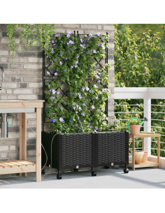 Vaso da Giardino con Irrigazione e Ruote 2 pz Nero PP