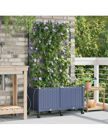Vaso da Giardino con Irrigazione e Ruote 2 pz Grigio PP