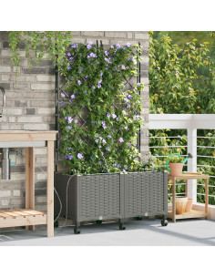 Vaso da Giardino con Irrigazione e Ruote 2 pz Grigio Chiaro PP