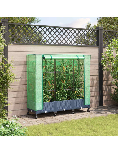 Vaso da Giardino con Copertura per Serra e Ruote 3 pz PP