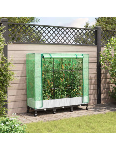 Vaso da Giardino con Copertura per Serra e Ruote 3 pz Bianco PP