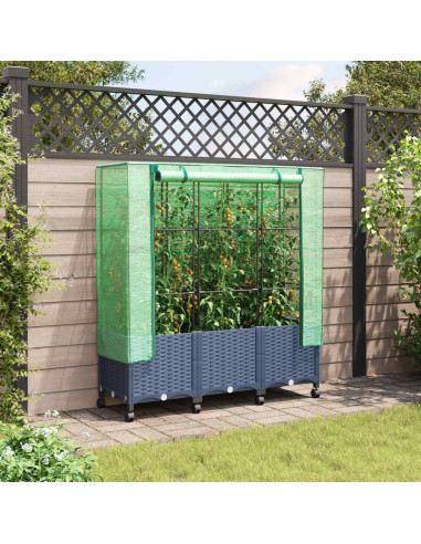 Vaso da Giardino con Copertura per Serra e Ruote 3 pz PP