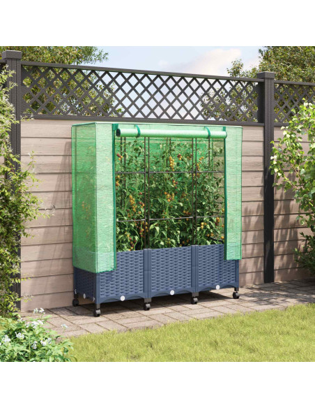 Vaso da Giardino con Copertura per Serra e Ruote 3 pz PP