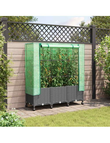 Vaso da Giardino con Copertura per Serra e Ruote 3 pz PP