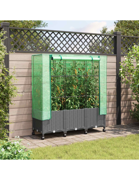 Vaso da Giardino con Copertura per Serra e Ruote 3 pz PP