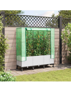 Vaso da Giardino con Copertura per Serra e Ruote 3 pz Bianco PP