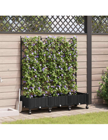 Vaso da giardino con grigliato e ruote 3 pz Nero PP