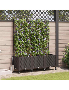 Vaso da giardino con grigliato e ruote 3 pz Marrone PP