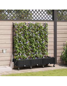 Vaso da Giardino con Irrigazione e Ruote 3 pz Nero PP