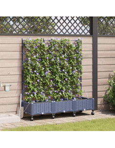 Vaso da Giardino con Irrigazione e Ruote 3 pz Grigio PP