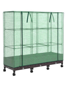Vaso da Giardino con Copertura per Serra e Ruote 3 pz Marrone 2