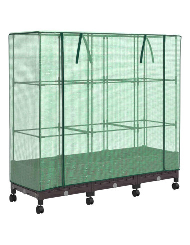 Vaso da Giardino con Copertura per Serra e Ruote 3 pz Marrone