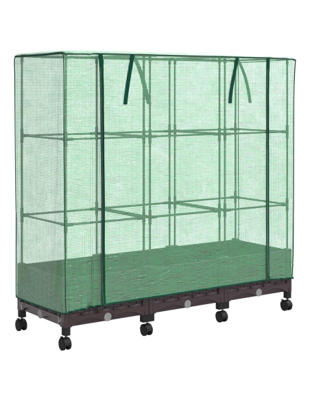 Vaso da Giardino con Copertura per Serra e Ruote 3 pz Marrone