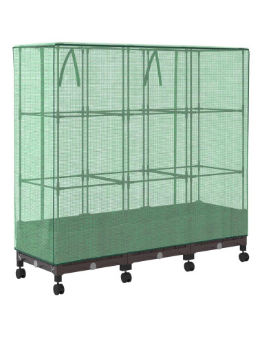 Vaso da Giardino con Copertura per Serra e Ruote 3 pz Marrone
