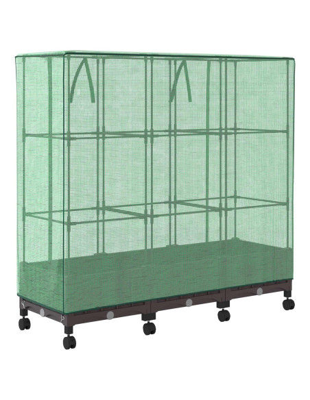 Vaso da Giardino con Copertura per Serra e Ruote 3 pz Marrone