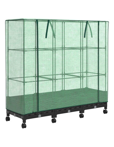 Vaso da Giardino con Copertura per Serra e Ruote 3 pz Nero PP