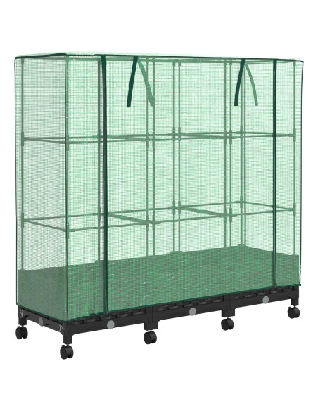 Vaso da Giardino con Copertura per Serra e Ruote 3 pz Nero PP