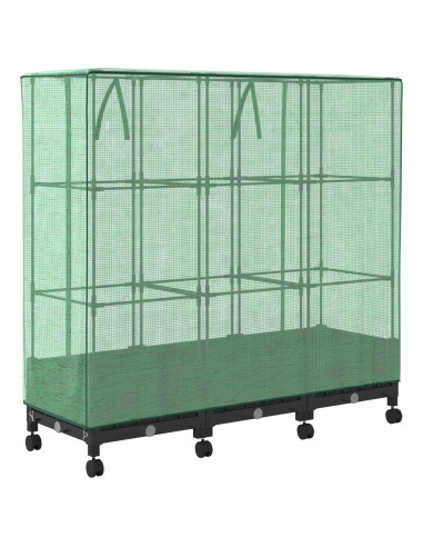 Vaso da Giardino con Copertura per Serra e Ruote 3 pz Nero PP