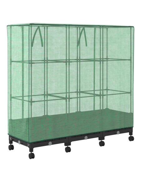 Vaso da Giardino con Copertura per Serra e Ruote 3 pz Nero PP