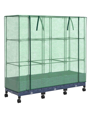 Vaso da Giardino con Copertura per Serra e Ruote 3 pz PP