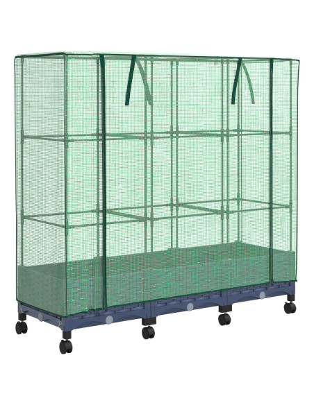 Vaso da Giardino con Copertura per Serra e Ruote 3 pz PP