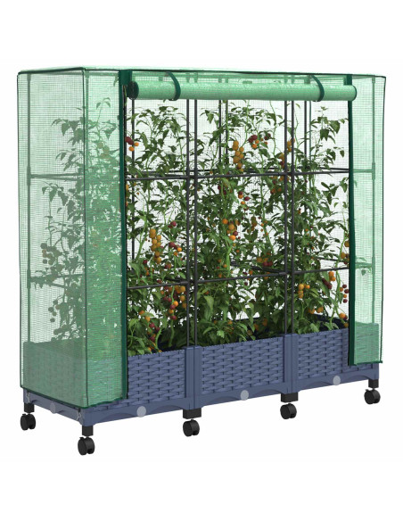 Vaso da Giardino con Copertura per Serra e Ruote 3 pz PP
