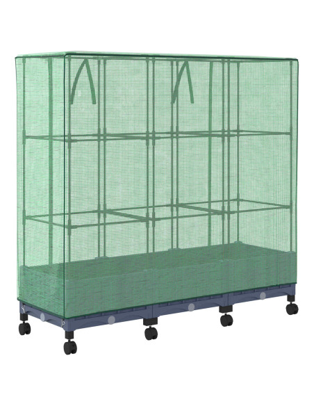 Vaso da Giardino con Copertura per Serra e Ruote 3 pz PP