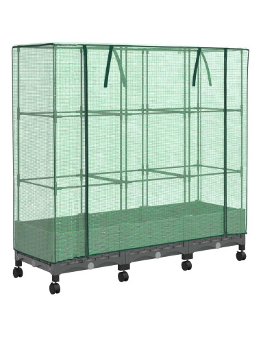 Vaso da Giardino con Copertura per Serra e Ruote 3 pz PP