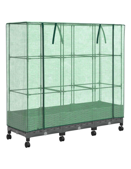 Vaso da Giardino con Copertura per Serra e Ruote 3 pz PP