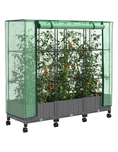 Vaso da Giardino con Copertura per Serra e Ruote 3 pz PP