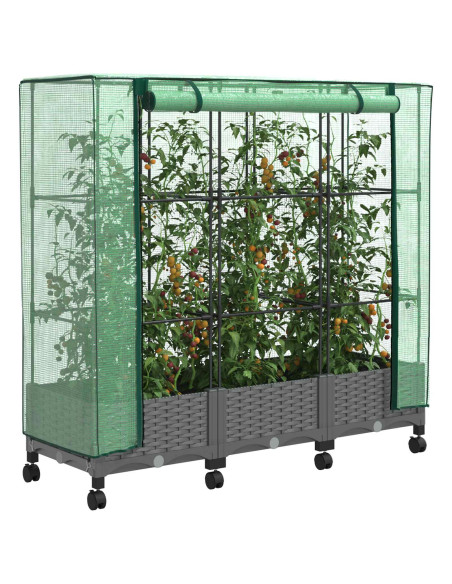Vaso da Giardino con Copertura per Serra e Ruote 3 pz PP