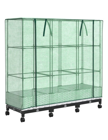 Vaso da Giardino con Copertura per Serra e Ruote 3 pz Bianco PP