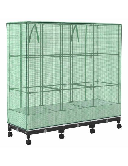 Vaso da Giardino con Copertura per Serra e Ruote 3 pz Bianco PP
