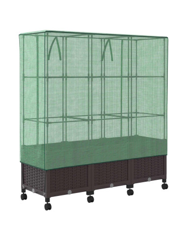 Vaso da Giardino con Copertura per Serra e Ruote 3 pz Marrone