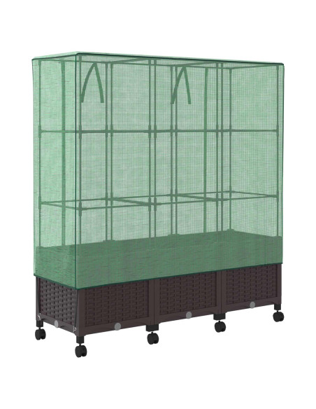 Vaso da Giardino con Copertura per Serra e Ruote 3 pz Marrone