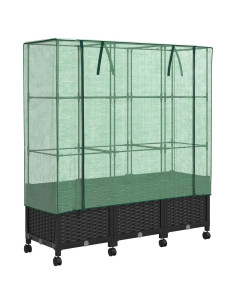 Vaso da Giardino con Copertura per Serra e Ruote 3 pz Nero PP 2