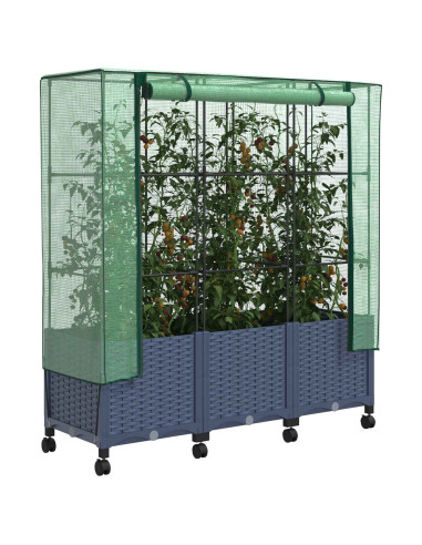 Vaso da Giardino con Copertura per Serra e Ruote 3 pz PP