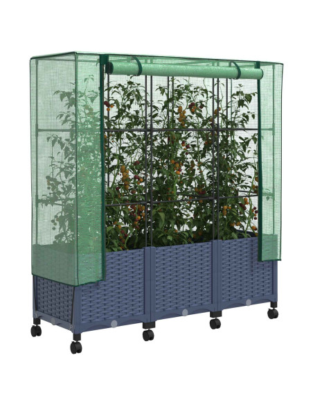 Vaso da Giardino con Copertura per Serra e Ruote 3 pz PP