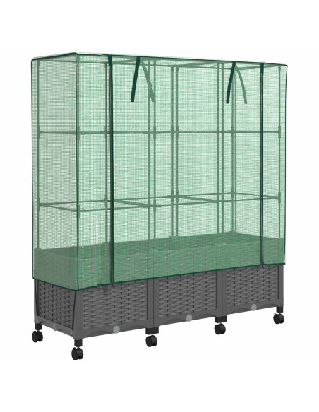 Vaso da Giardino con Copertura per Serra e Ruote 3 pz PP