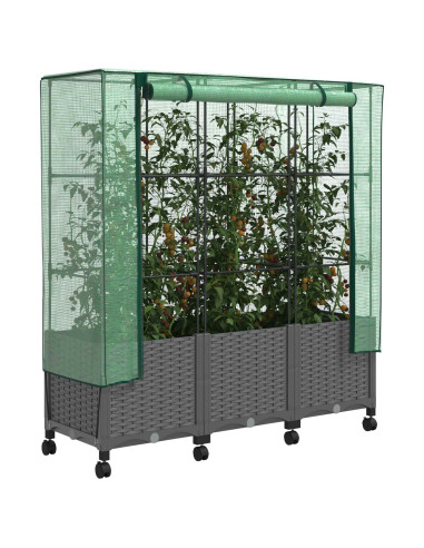 Vaso da Giardino con Copertura per Serra e Ruote 3 pz PP
