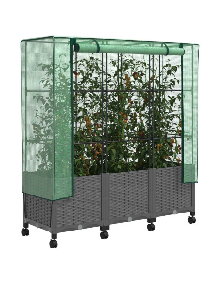 Vaso da Giardino con Copertura per Serra e Ruote 3 pz PP