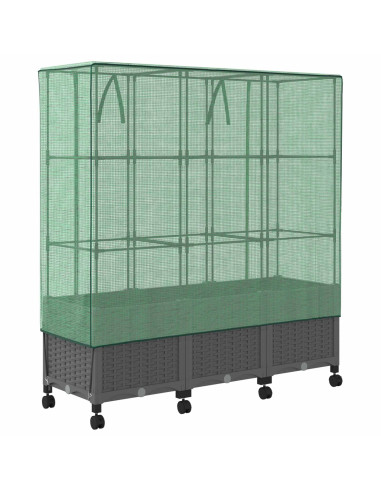Vaso da Giardino con Copertura per Serra e Ruote 3 pz PP