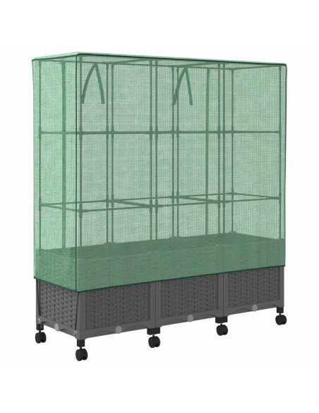 Vaso da Giardino con Copertura per Serra e Ruote 3 pz PP