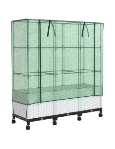 Vaso da Giardino con Copertura per Serra e Ruote 3 pz Bianco PP 2