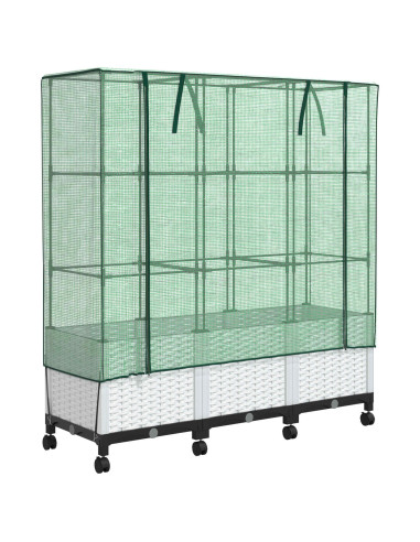 Vaso da Giardino con Copertura per Serra e Ruote 3 pz Bianco PP