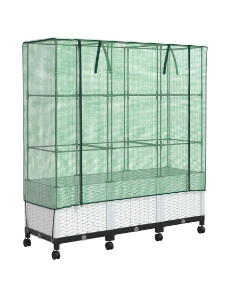 Vaso da Giardino con Copertura per Serra e Ruote 3 pz Bianco PP