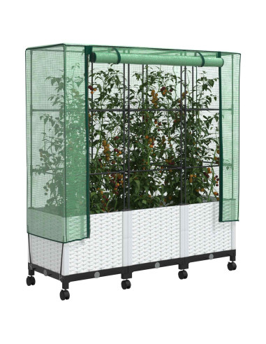 Vaso da Giardino con Copertura per Serra e Ruote 3 pz Bianco PP